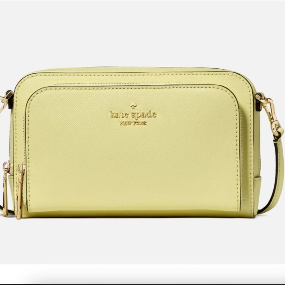 New Kate Spade Staci Dual Zip Around Crossbody Saffiano Leather Tennis Ball - Picture 2 of 5